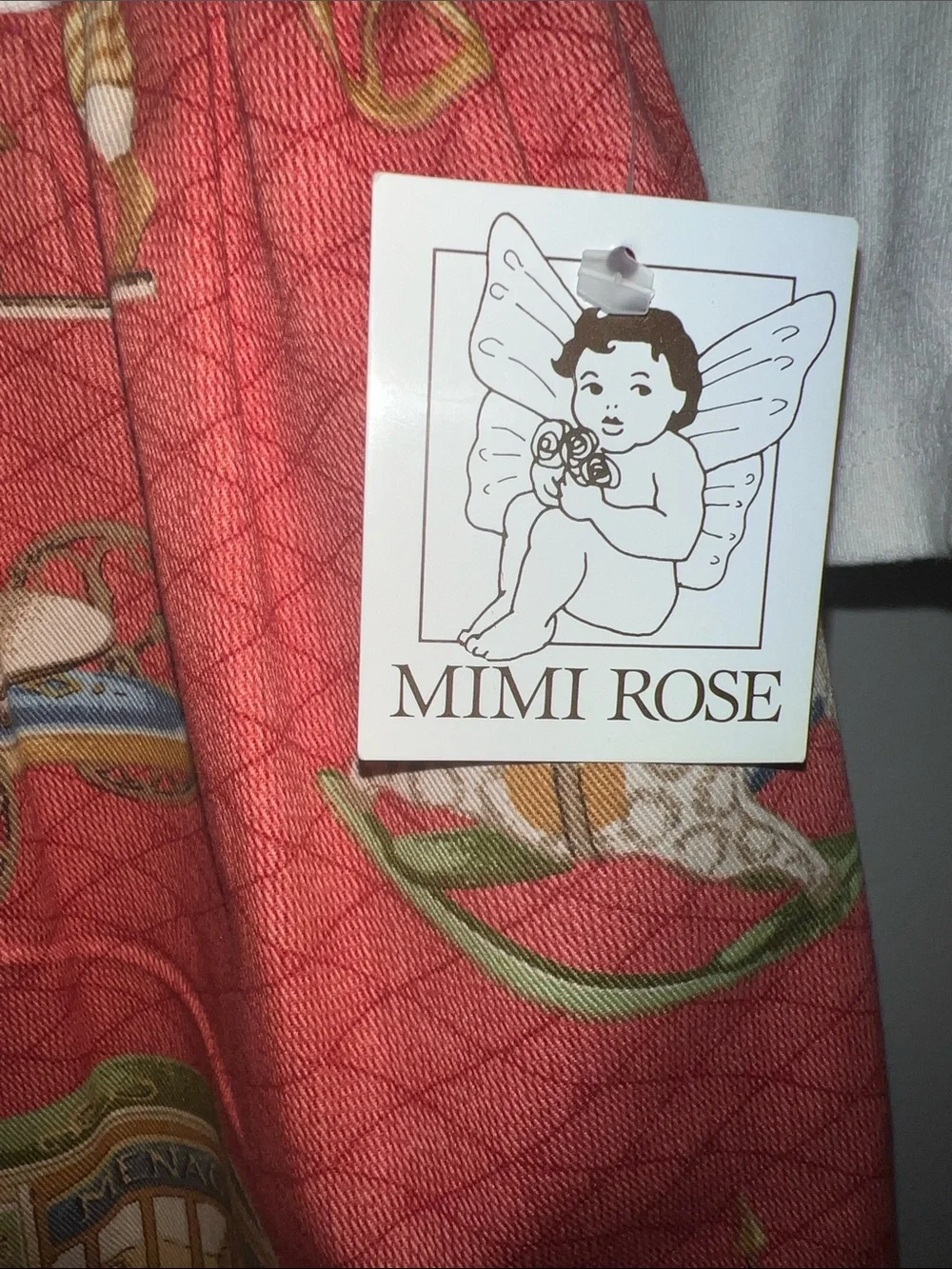 Vintage White & Red Carousel-Print Girls Dress with Gold Trim